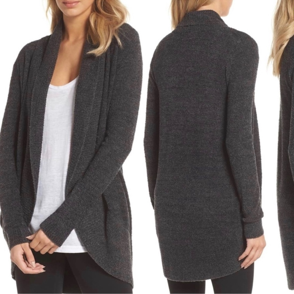 Barefoot Dreams CozyChic Lite Circle Cardigan Sweater Heather Carbon Grey S/XS